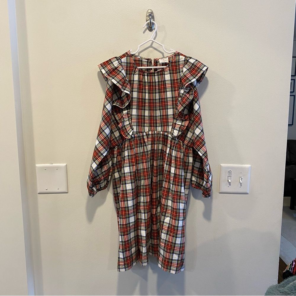 Crewcuts girls plaid dress size 10 ruffle shoulder plaid tartan 100% cotton